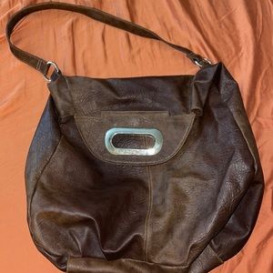 Oversized tan faux leather shoulder bag